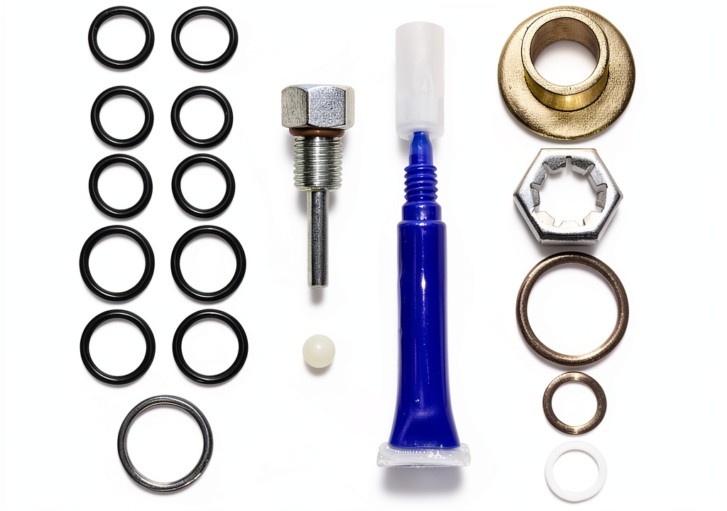 TamerX oil pump repair kit components laid out on a workbench
